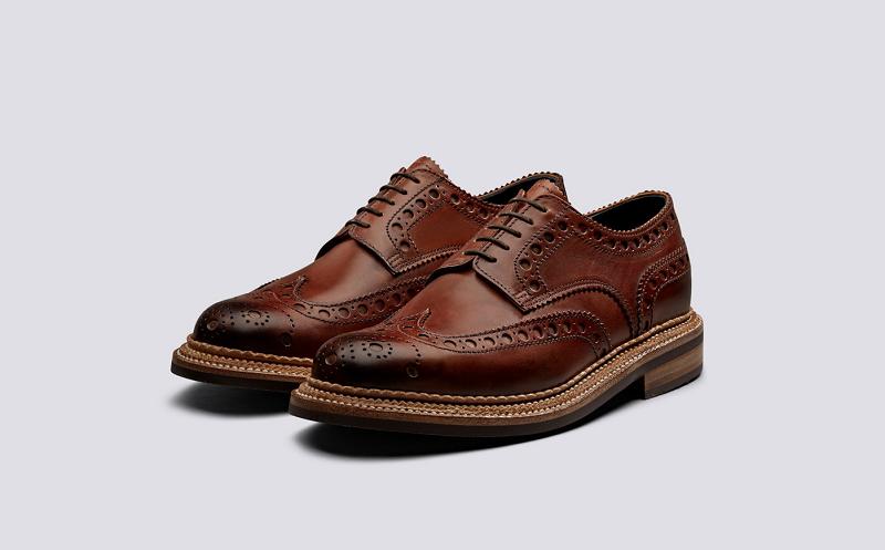 Grenson Archie Mens Brogue Shoes - Brown Handpainted Leather with a Triple Welt CD0273